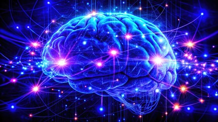 Obraz premium Digital Brain Concept with Neural Connections and blue Lights