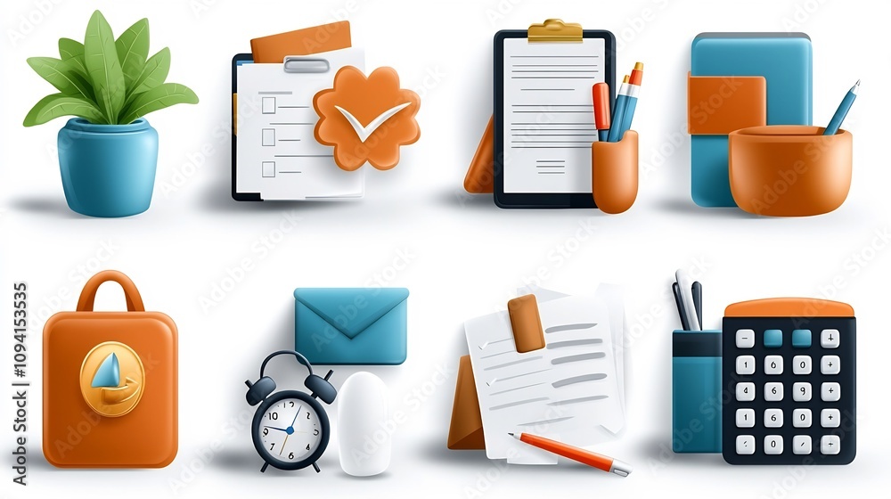 Poster Set of minimal icons in editable thin line format highlighting various and administrative tasks like data entry document writing and receptionist services for office and business management workflows