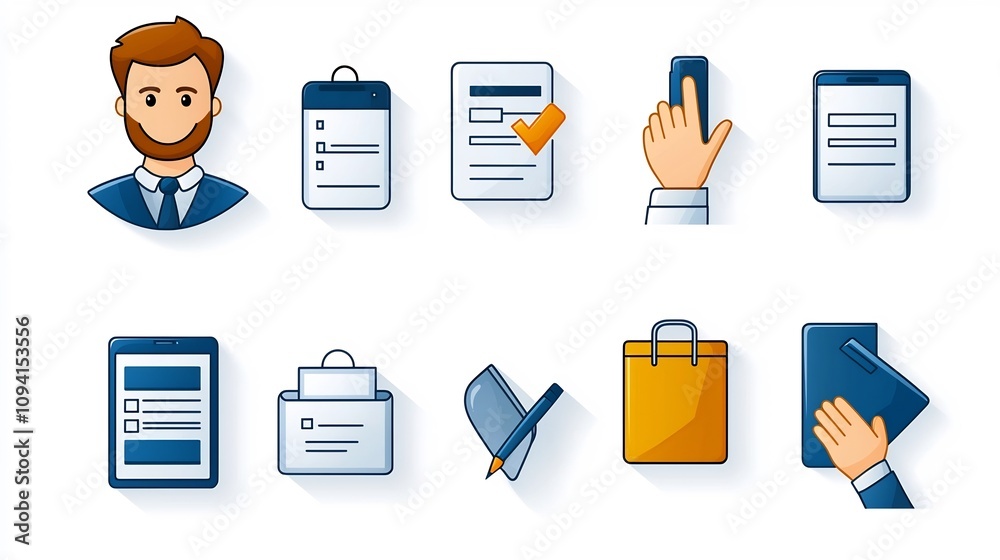 Poster Collection of 15 detailed thin line icons representing various steps and elements of online and form editing processes such as adding personal details signing up and navigating digital workflows