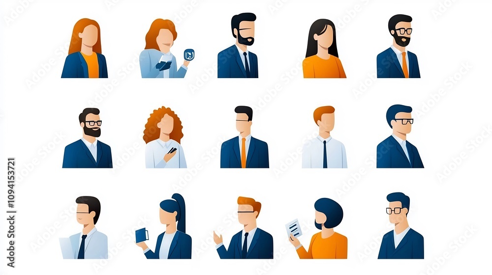Fototapete Set of fifteen thin line icons representing collaborative business themes team dynamics and workforce concepts including group interaction professional partnerships