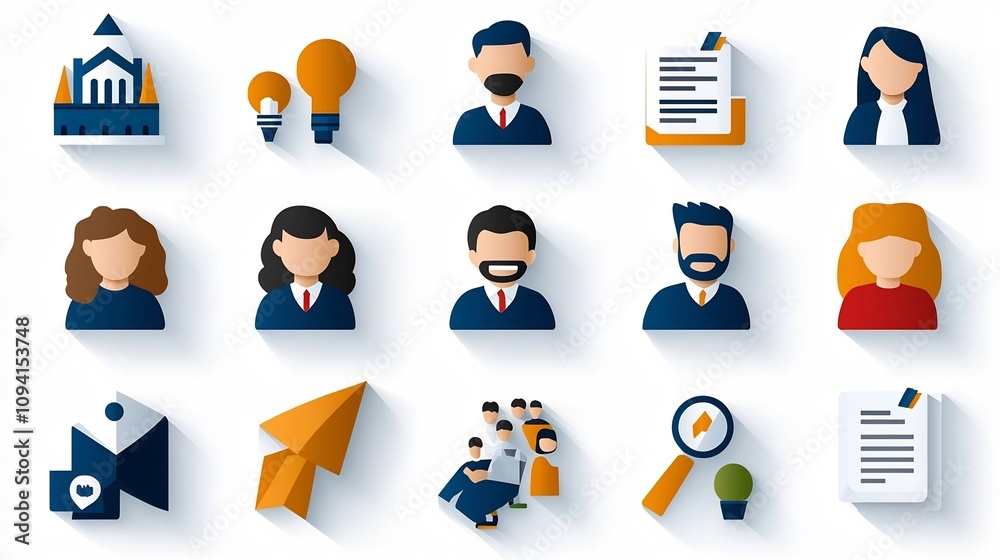 Poster A set of 15 minimalist thin line icons featuring various people related themes such as participants groups and teams in a clean modern design  Suitable for business management and concepts