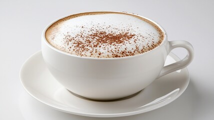 Fototapeta premium white cup of cappuccino with frothy milk and cocoa powder