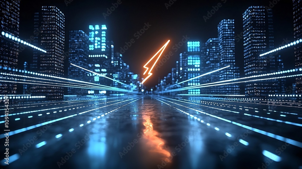 Poster vibrant and luminous arrow of light surging rapidly across a jet black canvas conveying a sense of i