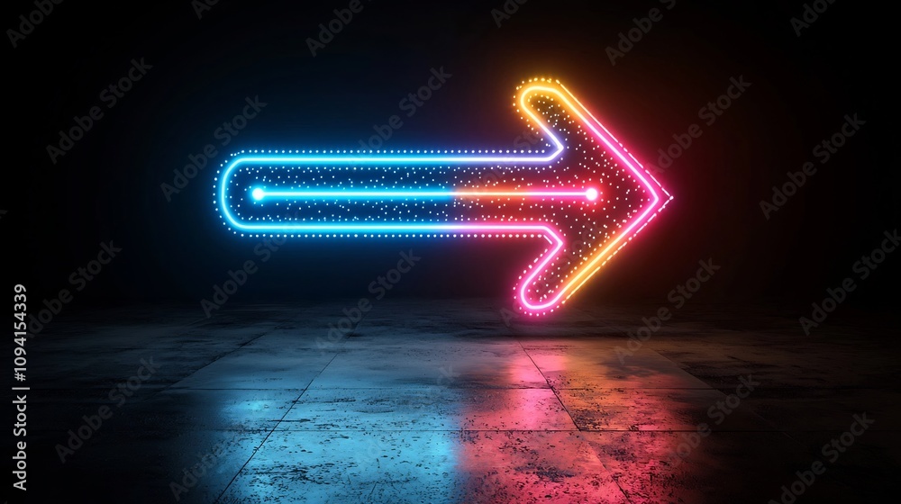 Aufkleber upward pointing glowing neon arrow with vibrant luminous colors radiating a sense of dynamic energy 