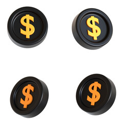 dollar coin black 3d icon illustration 