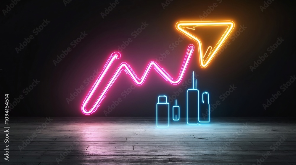 Aufkleber striking and luminous neon beam forming an upward pointing arrow emanating a sense of dynamic energy