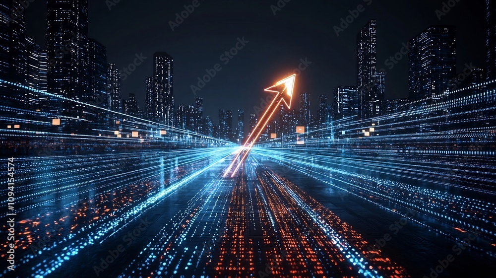 Poster Ascending Colorful Light Beams Glowing Powerfully on Sleek Dark Background   Dynamic Abstract Digital of Vibrant Futuristic Light Trails and Geometric Patterns