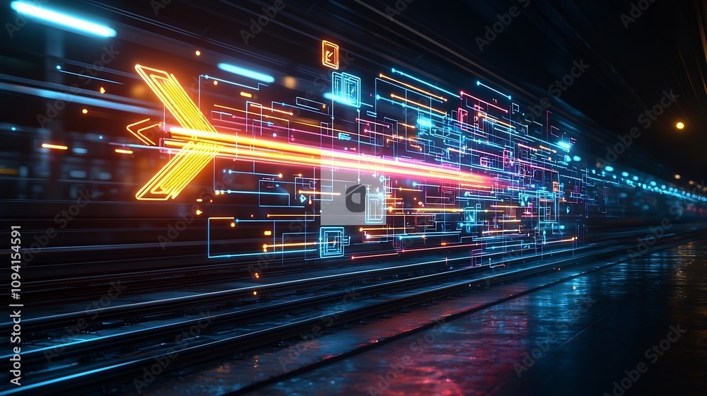 Aufkleber Powerful and dynamic colorful light beam ascending with momentum and energy through a dark and sleek background creating a striking and futuristic visual effect