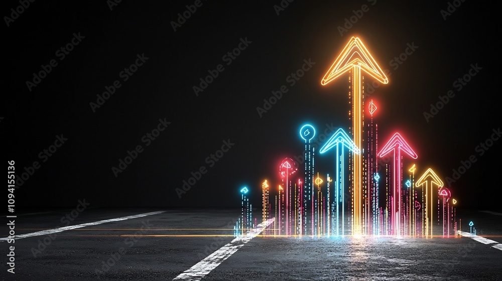 Aufkleber a visually stunning digital depicting a colorful glowing arrow formed by dynamic beams of light rapi