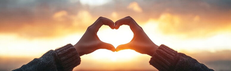 Hands Heart Shape at Sunset Sky - Love Peace Protection Healthcare Humanity Concept
