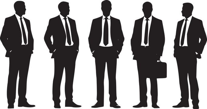 Professional businessmen silhouettes, corporate style, black and white minimalist design