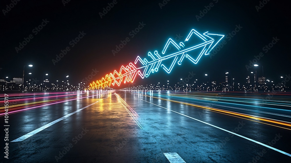Aufkleber Powerful and dynamic image of brightly illuminated colorful beams of light moving swiftly and intensely upward against a sleek black background creating a sense of energy motion