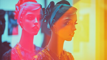 Obraz premium Female mannequins in a fashion store with a color effect.