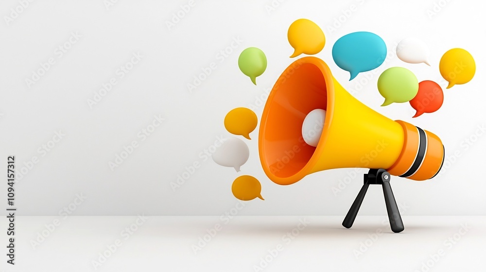 Leinwandbilder vibrant megaphone with floating speech bubbles in bold tones representing digital marketing strategi