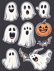 Cute Ghosts Halloween Cartoon Stickers Collection.