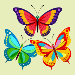 set of butterflies collections illustrations vector art isolated white background