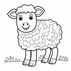 A happy little sheep illustration for a coloring book, featuring bold black-and-white outlines perfect for creative coloring.

