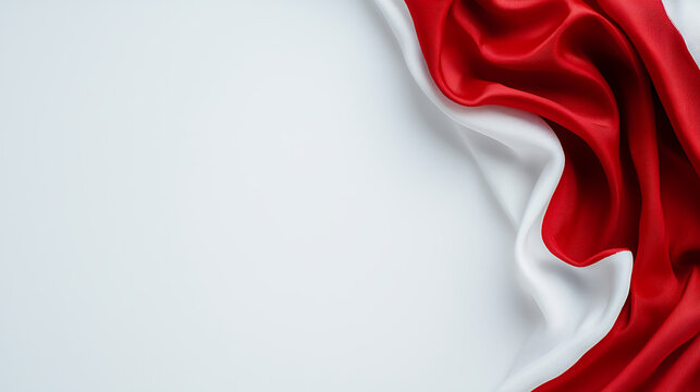 Soft red and white fabric draped elegantly, creating flowing texture. colors symbolize unity and pride, perfect for various design projects