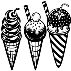 set of ice-cream collections illustrations vector art isolated white background