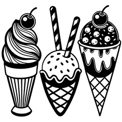 set of ice-cream collections illustrations vector art isolated white background