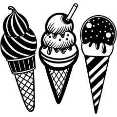 set of ice-cream collections illustrations vector art isolated white background