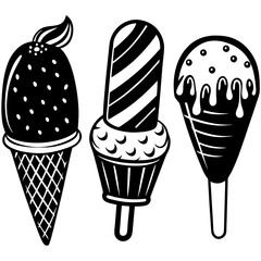 set of ice-cream collections illustrations vector art isolated white background