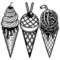 set of ice-cream collections illustrations vector art isolated white background