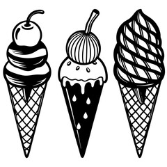 set of ice-cream collections illustrations vector art isolated white background