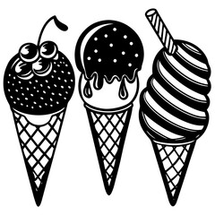 set of ice-cream collections illustrations vector art isolated white background