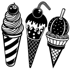 set of ice-cream collections illustrations vector art isolated white background