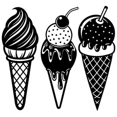set of ice-cream collections illustrations vector art isolated white background