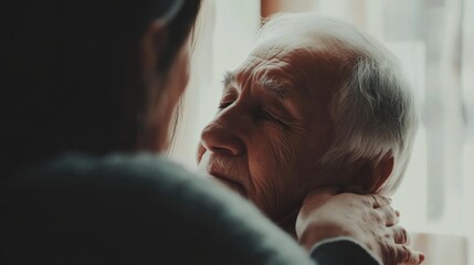 A healthcare worker comforting an elderly patient in a hospice care facility, Reflecting compassion and dignity in end-of-life care, photography style