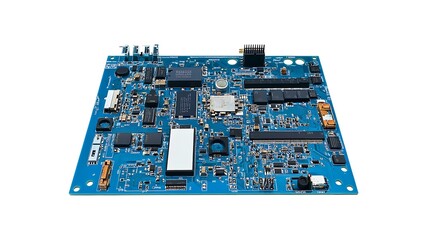 Obraz premium blue circuit board, very ditail, front view, white background