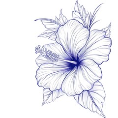 Intricate line art of a hibiscus flower, showcasing detailed petals and a prominent stamen
