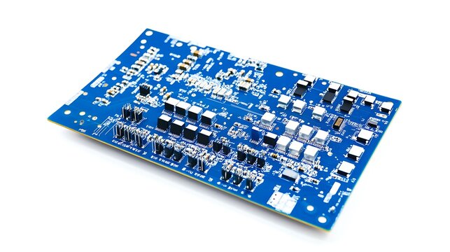 blue circuit board, very ditail, front view, white background