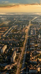 Obraz premium Aerial View of Urban Landscape at Sunset