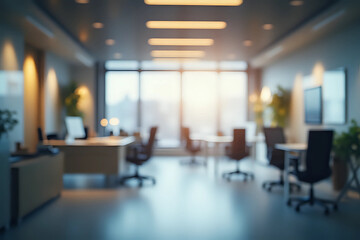 Blurred empty open space office. Abstract light bokeh at office interior background