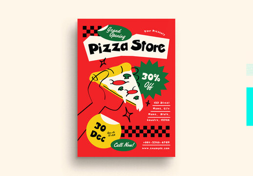 Red Scrapbooking Grand Opening Pizza Flyer Layout