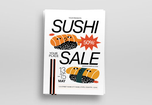 White Quirky Sushi Sale Flyer Layout