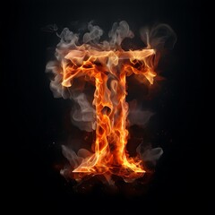 Fiery Letter T in Smoke and Flames