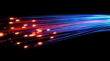 Fiber optic. Bundle of optical fiber wires transmits data at high speed. Macro shot