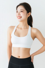 Korean fitness woman smile in sportswear, female athlete workout