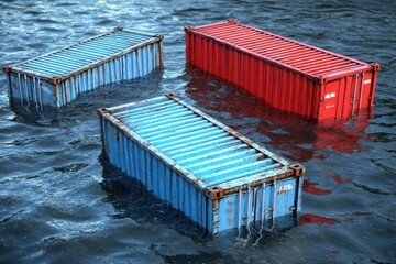 Shipping Cargo Containers in Ocean Water with Industrial Decay Abandonment Concept