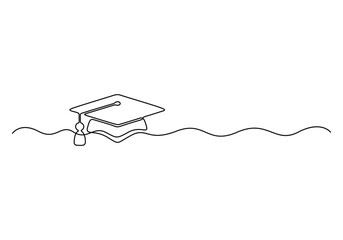 Continuous one line drawing of a graduation cap. Academic graduation cap single line art. Vector illustration