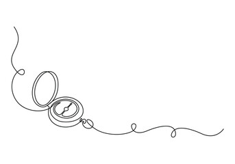 Continuous single line drawing of traveler compass. Old navigate and adventure symbol in simple linear style. Business strategy and adventure concept in editable stroke. Doodle vector illustration © aminul788