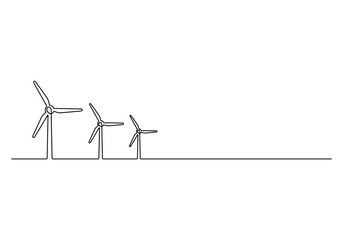 Continuous one line wind farm turbines vector illustration © aminul788