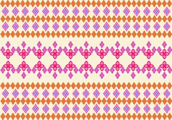 Ornamental Floral Rows : Ideal for textiles, home décor, or digital artwork. seamless pattern showcases a harmonious blend of vibrant pink and orange floral motifs arranged in repetitive rows