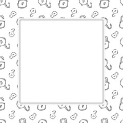 padlock frame. doodle padlock square frame. hand drawn padlock frame background. padlock background