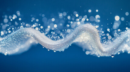 Water waves create mesmerizing patterns against a blue background filled with sparkling droplets