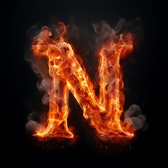 Fiery Letter N, Burning Alphabet, Flaming Font